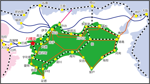 愛媛県八幡浜市の四国の位置